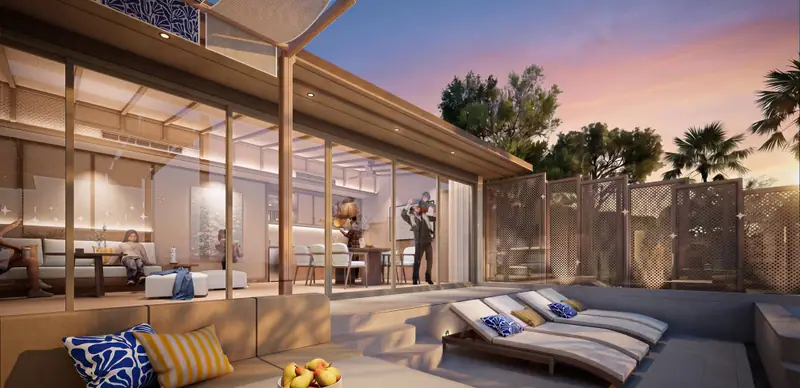Villa terrace at twilight